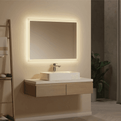 EMKE® Badspiegel mit Beleuchtung 80x60cm LED Spiegel mit Beleuchtung Warmweiß 3000K Wandschalter Vertikal/Horizontal Montage Badezimmerspiegel mit Beleuchtung Badspiegel IP44 Energiesparend 80L x 60B cm