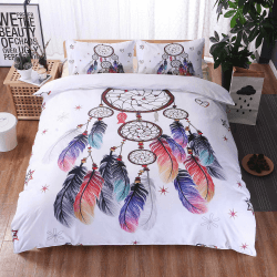 OldPAPA Bettwäsche Mädchen, 3 Stücke Weiche Druck Bettbezug Set Tröster Bettbezug Mandala Böhmischen Bettwäsche Set, Traumfänger Federn Muster A 200*200CM