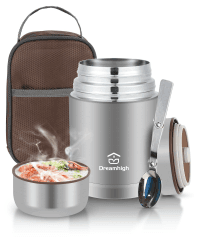Dreamhigh® Thermobehälter für Essen 800 ml, Edelstahl Warmhaltebehälter Speisegefäß für Essen, Thermoskanne Essen Auslaufsicher, inkl. Löffel, 12 Stunden Heiß, 12 Stunden Kalt (Grau) Gris