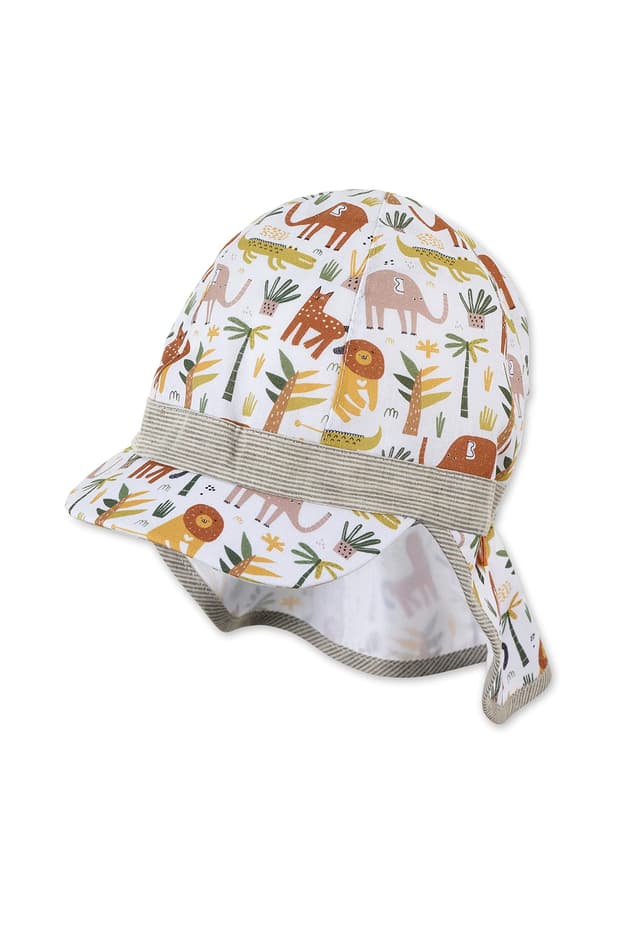 Sterntaler Unisex Kinder Schirmmütze Nackenschutz Tiere Kindermütze 45 Weiß