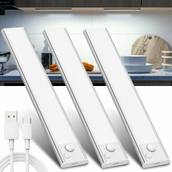 Schrankbeleuchtung Unterbauleuchte Küche Led Bewegungsmelder - 20CM Weiß 3 Stück Kabellos Unterschrank Lichtleiste mit USB Aufladbar Akku Unterbau Küchen Beleuchtung für Kleiderschrank Unterschrank 20CM-3 Stück Weiß