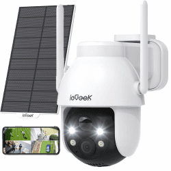 ieGeek 2K 3MP HD Überwachungskamera Aussen Solar, 360° PTZ Überwachungskamera Aussen Akku, 2.4GHz WLAN Kamera mit PIR Bewegungsmelder,Farb-Nachtsicht, 2-Wege-Audio, IP65 1-Kamera