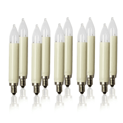 hellum Ersatz-Kerzen für Weihnachtsbaum Kerzen Lichterketten innen und außen, 10 Stück 16V 3W Schaftkerze für Kerzen Lichterketten mit 15 Brennstellen, ø15mm E10/ 16V/ 3W/ 22Lumen 904017 10er ø15 / E10/ 16V / 3W