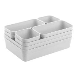 1x Schubladen-Organizer Set Aufbewahrungs-Box Einteiler Trenn-System verstellbar Utensilien Stauraum Wohn-Badezimmer Kunststoff hell-grau Hellgrau