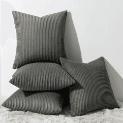 Topfinel Kissenbezug Dunkel Grau 40x40 4er Set Kordsamt Kissenbezüge Kissenhülle Dekokissenbezug sofakissen dekokissen deko für Sofa Schlafzimmer Wohnzimmer Balkon Kinder flauschig,Gestreift 41 x 41 cm, 4 Stück Dunkel Grau
