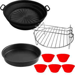 moleath Airfryer Zubehör Kompatibel für Philips Essential 4,1L(HD9252/HD9200), Heißluftfritteuse Silikon Pot Set,Silikonform Backform Grillgestelle Silikon-Muffinförmchen 4Stück Back-Kit (4.1L)