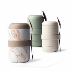 MAMEIDO Thermobehälter für Essen 500ml, Müslibecher to go Edelstahl, Thermobecher Essen auslaufsicher, Ideal für Joghurt, Porridge, Babybrei, Suppen & Eis (Pearl Marble, 0,5l) 500 ml Pearl Marble
