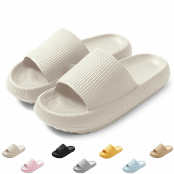 QJJQ Badeschuhe Herren Damen Cozislides Original Slippers Wolke Schlappen Super Weich rutschfest Badelatschen Hausschuhe Sommer Pantoletten Badeschlappen Flip Flops 40/41 EU Beige