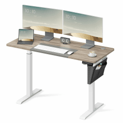 SONGMICS Höhenverstellbarer Schreibtisch elektrisch, 60 x 140 x (72-120) cm, stufenlos verstellbar, gespleißte Platte, Memory-Funktion mit 4 Höhen, basisweiß-greige LSD016H01 60T x 140B x (72-120)H cm Basisweiß + Greige