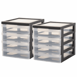 Iris Ohyama Schreibtisch-Schubladen-Set, 4 flache Schubladen, 2er-Pack, Schwarz, Leicht zu öffnende Schubladen, A5, Transparent, für Home Office, Dokumente, Zubehör, Akten, Papier, BPA-frei, DC-A5 Schwarz 4 Schubladen A5 / 2er-Set
