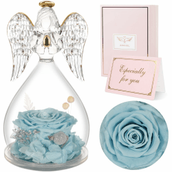 Sunia Ewige Rose Engel Geschenke für Frauen Weihnachten, Ewige Rose im Engel Figur Geschenke für Mama, Frauen Geschenke Weihnachten,Geburtstagsgeschenk für Frauen,Oma Geschenk,Weihnachten Valentinstag Grau Blau