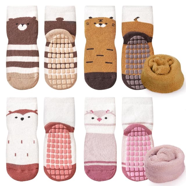 Simpeak Socken Baby, ABS Socken Baby Anti Rutsch, Rutschfeste Babysocken Junge Mädchen, Stoppersocken Baby 0-36 Monate 0-12 Monate Dicker Herbstwinter--Set 9