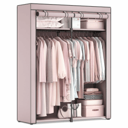 SONGMICS Schlafzimmerschrank, Kleiderschrank mit 2 Kleiderstangen, Kleiderständer, Stoffbezug, Kleiderständer, faltbar, für Ankleidezimmer, Schlafzimmer, 140 x 43 x 174 cm, Lavendelviolett, RYG002P02 Violett-lavendelfarben