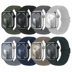 8 Stück Geflochtenes Armband Kompatibel mit Apple Watch 38mm 40mm 41mm 42mm 44mm 45mm 46mm, Elastisches Nylon Stoff Band für Apple Watch 10 9 SE 8 7 6 5 4 3 2 1 42mm(Series 10) /41mm /40mm /38mm Armeegrün/Schwarz/Grau/Hellgrau/Blaugrau/Dunkelblau/Steinfar