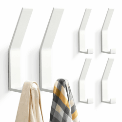 PDGROW® Kleiderhaken 6 Stück, Handtuchhaken zum Bohren(Schrauben unsichtbar!), Garderobenhaken Wand Moderne Garderobenleiste für Jacken, Mäntel, Kleidung, Schals, Handtaschen und Mehr (Weiß) 6 Weiß