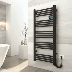 EMKE Handtuchheizkörper Elektrisch 1200 x 540 mm Elektrischer Badheizkörper mit Touchschalter Timer, Handtuchtrokner Handtuchwärmer Elektrisch Handtuchheizung Schwarz Matt 600W 120 x 54 cm Schwarz