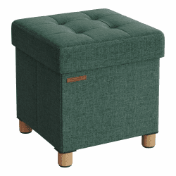 SONGMICS Sitzhocker mit Stauraum, kleine klappbare Sitzbank, 38 x 38 cm Fußbank, Aufbewahrungsbox, bis 300 kg belastbar, für Wohnzimmer Schlafzimmer Schlafsaal, vintagegrün LSF014C11 Vintagegrün 38T x 38B x 40H cm