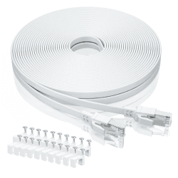 BAHIWOM Cat8 Ethernet-Kabel 10m mit Clips, 40 Gbit/s 2000 MHz Cat 8 Lan Kabel-Netzwerkkabel Gigabit RJ45 Patchkabel, Flach Internetkabel Kompatibel mit Router, mit Modem, mit PC, mit Laptop - Weiß 1 Stück 10M