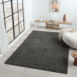 VIMODA Prime Shaggy Hochflor Langflor Teppich Einfarbig Modern Anthrazit Dunkelgrau, Maße:Ø 80 cm Rund Rund Anthrazit Ø 80 cm Rund