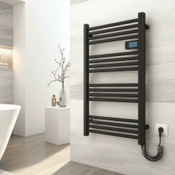 EMKE Handtuchheizkörper Elektrisch 960 x 540 mm, Elektrischer Badheizkörper mit Touchschalter Timer, Handtuchtrokner Handtuchwärmer Elektrisch Handtuchheizung Schwarz Matt 500W 96 x 54 cm Schwarz