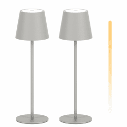 K-Bright 2 Stück LED Dimmbare Akku Tischlampe Kabellose, Wiederaufladbar 3000K/4000K/6000K Drei Farbtemperaturen Tischleuchte mit USB-C, IP54 Wasserdichte, Sandgrau 2 Stück-grau-drei Farbtemperaturen