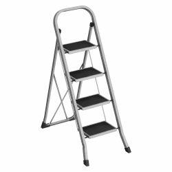 SONGMICS Trittleiter, Leiter mit 4 Stufen, Klapptritt, Klappsicherung, einfach zu verstauen, bis 150 kg belastbar, Taubengrau GSL004G01 Taubengrau 4 Stufen (89T x 45B x 127H cm)