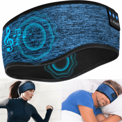 Schlafkopfhörer Bluetooth 5.4, Schlaf Stirnband Kopfhörer Headband Schlafmaske, Sportskopfhörer Musik schlafen Stirnband für Sport Training, Joggen, Yoga, Reisen (Blau) L Blau