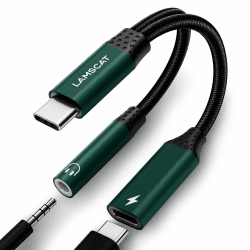 LAMSCAT USB C Kopfhörer Adapter und Laden, 2 in 1 Typ C auf 3.5mm Klinke Adapter Unterstützt 60W Schnellladung für Samsung S24/S23/S21/S20+ (grün) 2in1 green