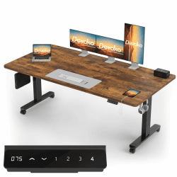 Devoko Höhenverstellbarer Schreibtisch mit USB-A Ladeanschluss, Einteilige Tischplatte, Mobiler Elektrisch Computertisch mit Kabel Management, 200x80cm, Vintagebraun - Perfekte Ergonomie für dein Büro Vintagebraun+schwarz 197x77cm