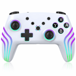Switch Controller, Veränderbare Coole RGB - Lichter, Switch Pro Controller mit Aufwachen/Präzise Joysticks/6-Achsen Gyroskop/Double Shock/Turbo,Drahtloser Controller für Switch/Lite/OLED Konsole-weiß