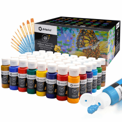 Artecho Acrylfarben Set 48 x 59ml mit 10-teiligem Pinsel, Acrylfarben Wasserfest und Lichtecht, Ungiftig, Acrylic Paint Set, Ideal für Leinwand, Papier und Stoffe, Geeignet für Anfänger und Profis 48 x 59ml + 10 Pinsel