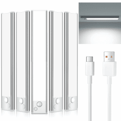 Schrankbeleuchtung Unterbauleuchte Küche Led Bewegungsmelder - Ausgestattet mit 3 USB Netzkabel - 20CM Weiß 5 Stück Unterschrank Lichtleiste Aufladbar Akku Unterbau Küchen Beleuchtung Kabellos 20CM-5 Stück Weiß