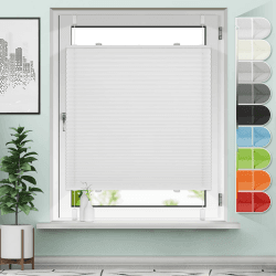 Sanfree Plissee Klemmfix Plisseerollo ohne Bohren Weiß B90 x H120cm inkl. Klemmträger Blickdicht und lichtdurchlässig Jalousie Faltrollo Sichtschutz und Sonnenschutz Rollo für Fenster & Tür Weiß B90 x H120 cm