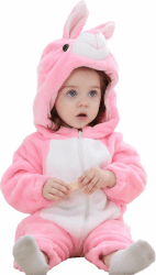 TMEOG Unisex Baby Romper Cute Warm Hase Stich Tier Lange Ärmel Reißverschluss Verdickte Fleece Herbst-Winter Kinderkleidung 18-24 Monate Pulver Kaninchen