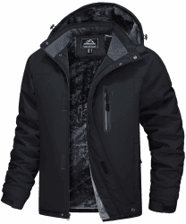 MAGCOMSEN Herren Skijacke Wasserdicht Winterjacke Warme Gefüttert Fleecejacke Winddicht Outdoor Wanderjacke mit Abnehmbarer Kapuze M Schwarz