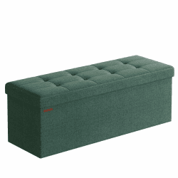 SONGMICS Sitzhocker mit Stauraum, klappbare Sitzbank, 38 x 110 x 38 cm Fußbank, Aufbewahrungsbox, bis 300 kg belastbar, für Wohnzimmer Schlafzimmer Flur, vintagegrün LSF077C01 38T x 110B x 38H cm Vintagegrün