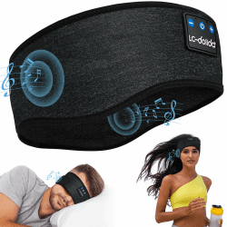 LC-dolida Schlafkopfhörer Bluetooth 5.4, Schlaf Stirnband Kopfhörer Headband Schlafmaske, Sportskopfhörer Musik schlafen Stirnband für Sport Training, Joggen, Yoga, Reisen (schwarz) L Schwarzkohle