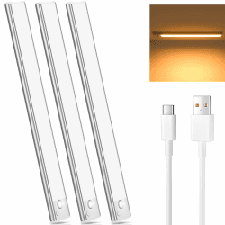 JEKEMORYE Unterbauleuchte Küche Led Schrankbeleuchtung Bewegungsmelder - Warmweiß 3 Stück 30 CM Licht USB Aufladbar Innen Batterie Aufladbar Led Schrank Leiste Lampe für Kleiderschrank Unterschrank 30CM-3 Stück Warmweiß