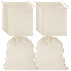 HuaJiao 16 Stück Baumwolltasche, 25x30cm Stoffbeutel zum Bemalen Stoffsäckchen mit Zugband Stoffbeutel Klein Unbedruckt DIY Baumwollbeutel für Hochzeit Kindergeburtstag Ramadan 25 x 30 cm 16