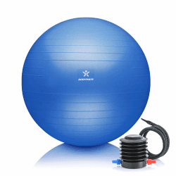 BODYMATE Gymnastikball Sitzball Trainingsball mit GRATIS E-Book inkl. Luft-Pumpe, Ball für Fitness, Yoga, Gymnastik, Core Training, für starken Rücken als Büro-Stuhl 65 cm (für Körpergröße 155-175cm) Blau