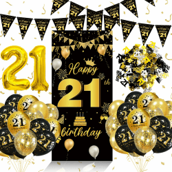 21 Geburtstag Deko Mann Frau, Deko 21. Geburtstag Schwarz Gold mit Luftballons 21. Geburtstag, Konfetti 21. Geburtstag Deko, Luftballons Geburtstagdeko 21 Jahre für 21. Geburtstag Frau Männer Frauen