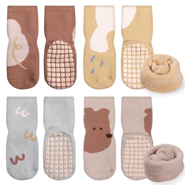 Simpeak Socken Baby, ABS Socken Baby Anti Rutsch, Rutschfeste Babysocken Junge Mädchen, Stoppersocken Baby 0-36 Monate 0-12 Monate Dicker Herbstwinter--Set 8