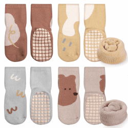 Simpeak Socken Baby, ABS Socken Baby Anti Rutsch, Rutschfeste Babysocken Junge Mädchen, Stoppersocken Baby 0-36 Monate 0-12 Monate Dicker Herbstwinter--Set 8