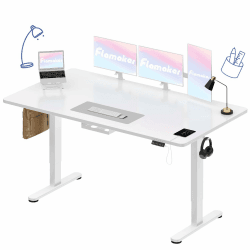 Flamaker Höhenverstellbarer Schreibtisch 160x80 cm - Stabiler Ergonomischer Steh Schreibtisch elektrisch höhenverstellbar mit Touchscreen, Kabel Management Tray und USB-A Ladeanschluss, Weiß Weiß 160 x 80 cm