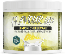 Geschmackspulver LEMON CHEESECAKE 250g - Leckerer Geschmack und Süße - nur 11 kcal pro Portion - Vielseitig einsetzbar für Lebensmittel & Getränke - Flavour Powder - FLAVOUR UP Lemon-Cheesecake