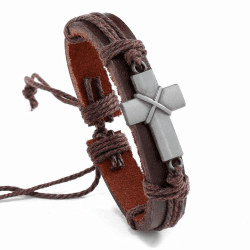 Apocalyptic-K Geflochtenes Herren Lederarmband, Edelstahl Inspirationsarmband, （21CM/8.25Zoll ） Magnetverschluss, Geschenke für Männer， Jahrgang -Kreuzigung