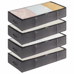 Lifewit 4 Stück 90L Unterbettkommode, Unterbett Aufbewahrungsbox mit deckel, Faltbare Kleidung Aufbewahrung Aufbewahrungstasche für Bettdecken Kleidung Unterbett Kleiderschrank, Grau 4 90L