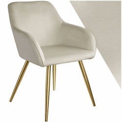 tectake® Esszimmerstuhl, Sessel bequem mit Armlehne, Polsterstuhl, Samtstoff Cocktailsessel, Loungesessel für Wohnzimmer, Esszimmer, Moderne Küchenstühle, Bürostuhl créme/Gold 1er Set Creme Gold