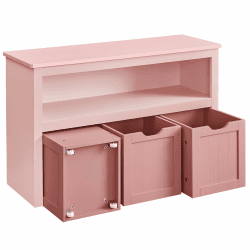 VASAGLE Kinderregal, Spielzeugaufbewahrung für Kinder, Aufbewahrungsschrank, Spielzeugschrank, Aufbewahrungsbox mit Rollen, Spielzeugregal, für Kinderzimmer, 30 x 102 x 60 cm, pastellrosa LHS380R02