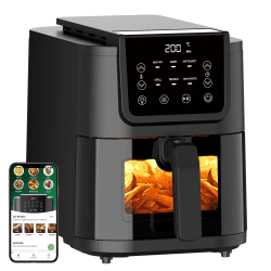 CHEFREE Heißluftfritteuse, 5L Familienformat für 4-6 Portionen, Sichtfenster-Schublade, 6-in-1 Multikocher, Max 200℃, Rösten, Grillen, Backen, Toasten, Frittieren, ölfrei, 1500W, 55dB, Schwarz, AFW01 5L Kapazität